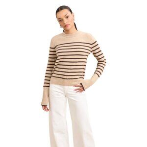La Ligne Cashmere Lean Lines Sweater Womens Medium Tan Brown Stripe Long Sleeves